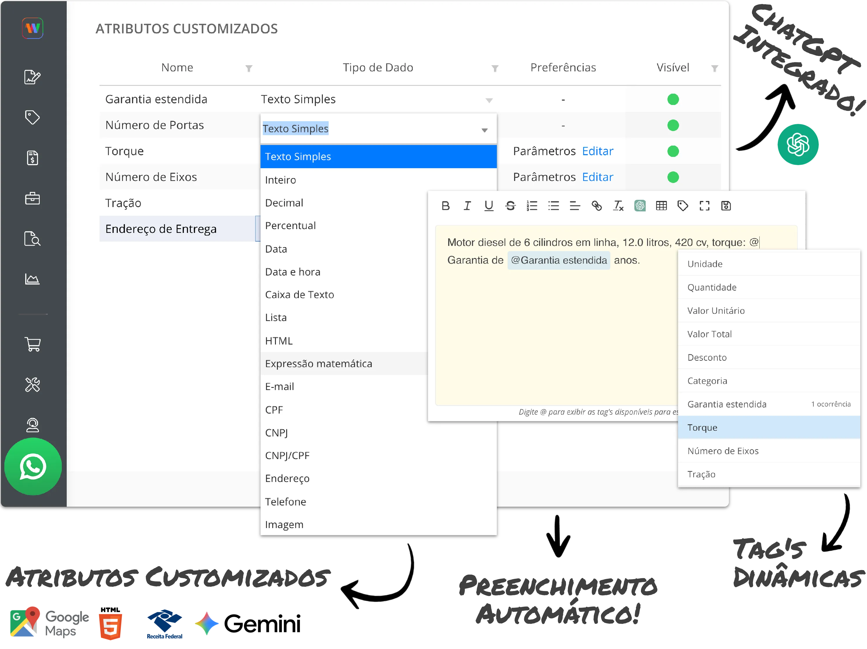 Colunas Personalizáveis